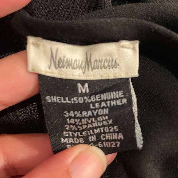 Neiman Marcus Black Leather Front Size Medium Sleeveless Dress. - Picture 5 of 5